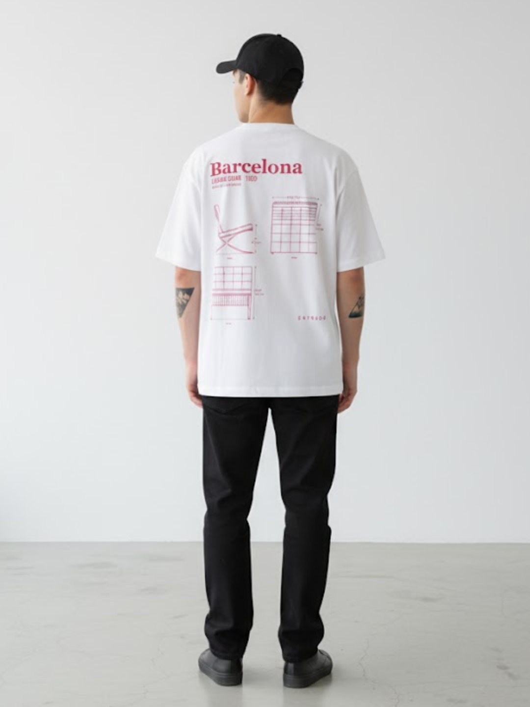 Camiseta unisex blanca Extrude Barcelona vista trasera