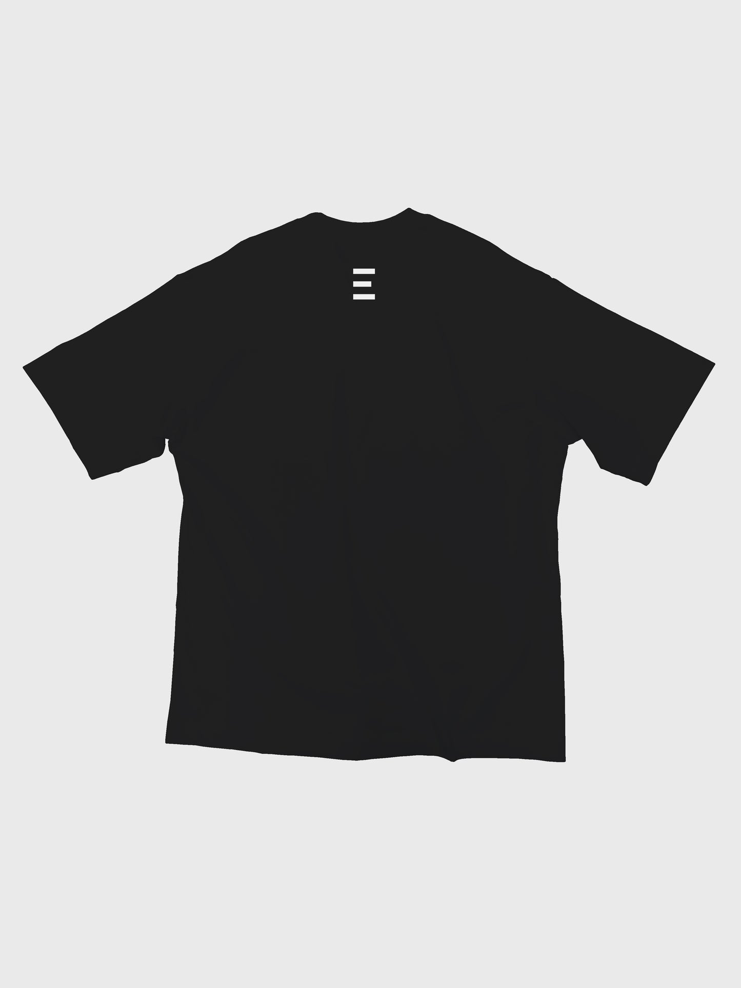 Camiseta negra unisex Extrude The Modulor con logo minimalista de tres líneas en la espalda – moda arquitectónica streetwear